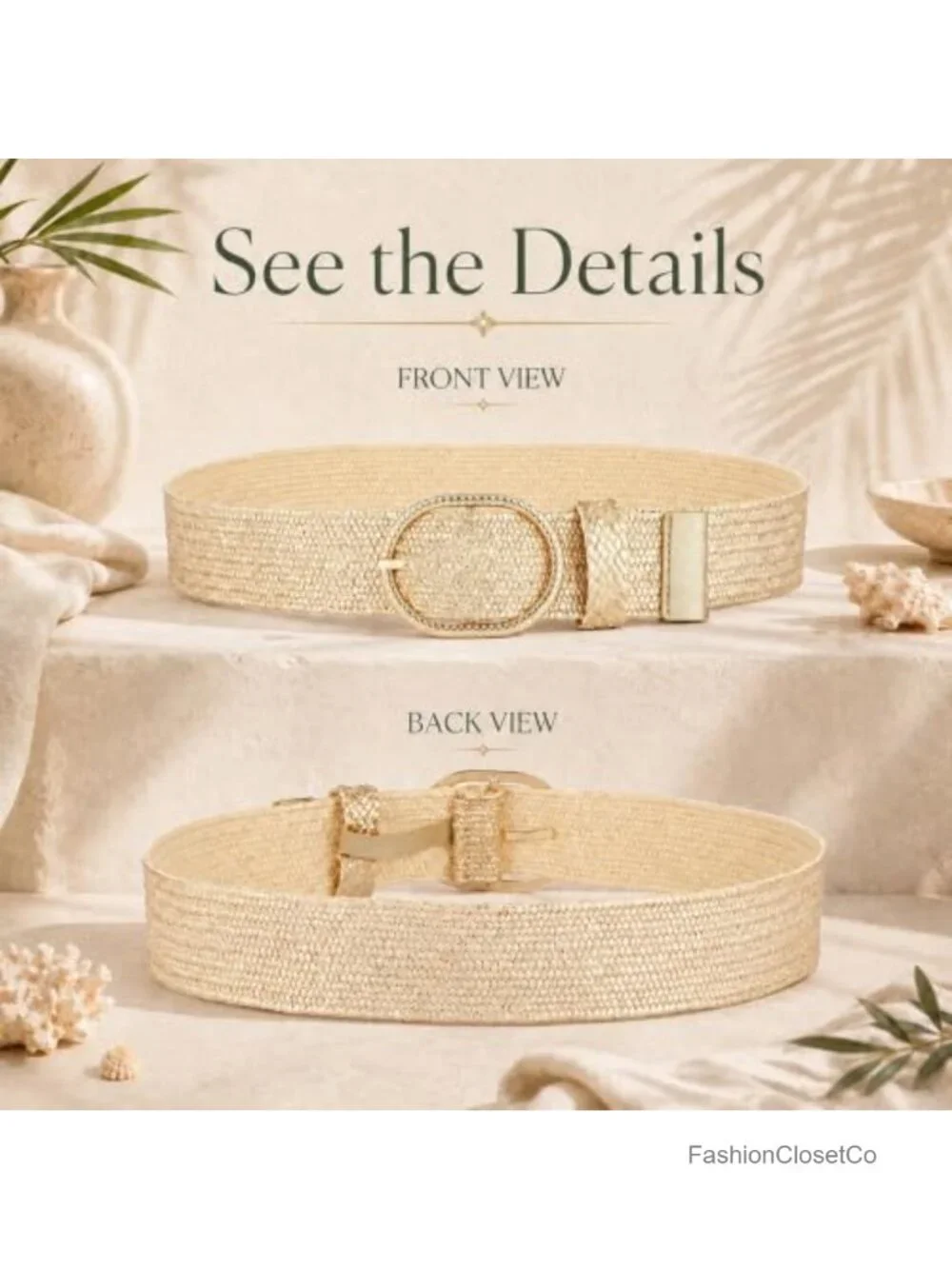 Woven Elastic Waist Belt for Women, Boho Stretch Belt with Gold Buckle